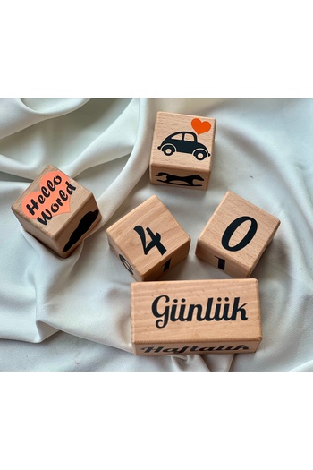 mogokids Turuncu siyah yazılı bebek hediyelik seti bebeğe özel anı küpü seti