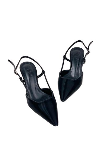bescobel Women's Sedja Black Silk Material Open Back Almond Heel Shoes 5.5 Cm 002