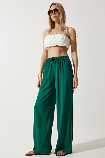 Happiness İstanbul Women's Dark Green Palazzo Viscose Trousers BH00322