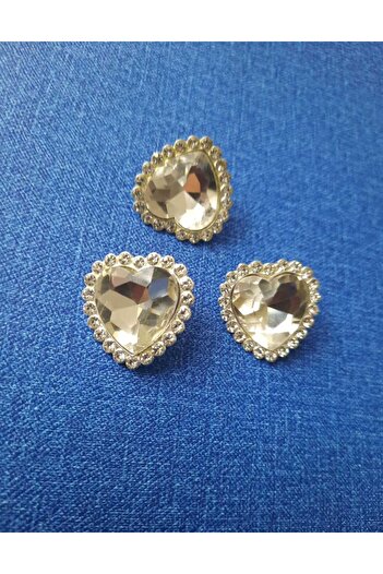 İMREN AKSESUAR Crystal Stone Detailed - Gray Coated Heart Patterned Metal Button Set of 3