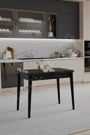 FAYMEND 4lü, Açılır, Döner, Mutfak Masası Takımı, Yemek Masası, Kapalı Ölçü: 75x80 cm - Açık Ölçü: 80x150 cm