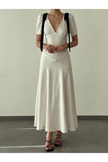 MEECY Women's Shoulder Bow Midiboy Dress