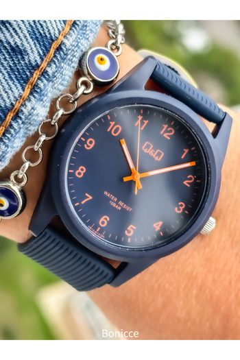 Q&Q 10 Bar Navy Blue Silicone Cord - Sports Women's Wristwatch Bracelet Suitable for Pool and Sea Use