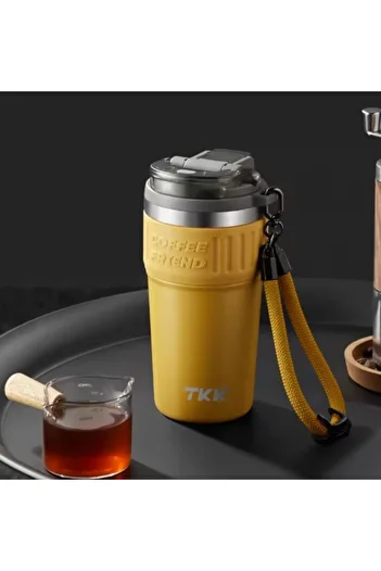 Vagonlife TKK 630ml Stainless Steel Mug - Use with Straw and Strap, Yellow