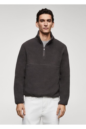 MANGO Man Fleece sweatshirt with zipper on the collar