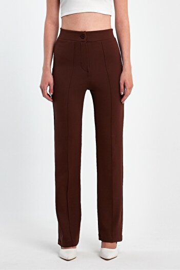 ElitWear FRONT SEWING DETAIL ELASTIC WAIST STRETCH CREPE FABRIC GRASSED PALAZZO WOMEN'S PANT