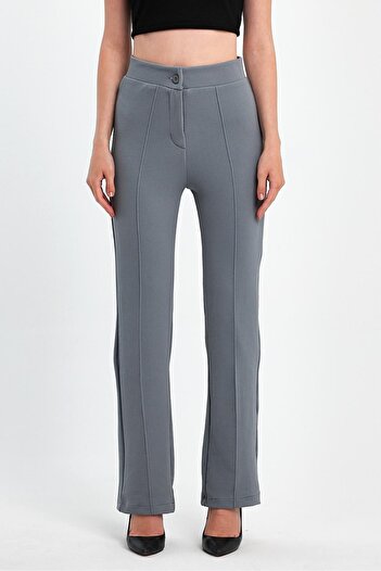 ElitWear FRONT SEWING DETAIL ELASTIC WAIST STRETCH CREPE FABRIC GRASSED PALAZZO WOMEN'S PANT