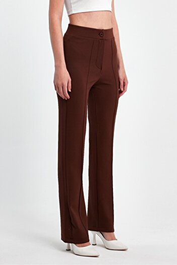 ElitWear FRONT SEWING DETAIL ELASTIC WAIST STRETCH CREPE FABRIC GRASSED PALAZZO WOMEN'S PANT