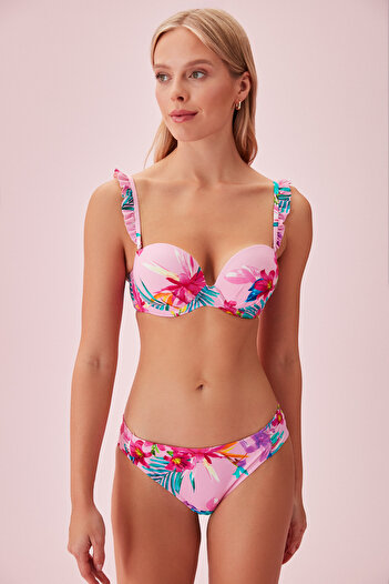 SUWEN Full Dolgulu Fırfırlı Straplez Bikini Üst
