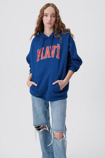Mavi M1600361-82625-fw Logo Hooded Sweater Dark L Women's Sweatshirt