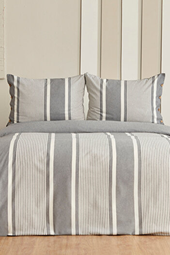 Sarah Anderson Fennel Double Thread Painted Duvet Set Anthracite