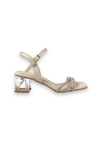 bescobel Women's Telsa Skin Low Transparent Heel 3-Piece Stone Sandals 5 Cm 213