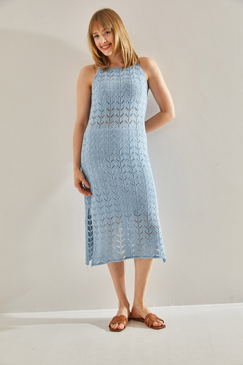 Bianco Lucci Rochie ajurata de dama - guler patrat, cu detalii cu fanta si captuseala, model nr: 20246112