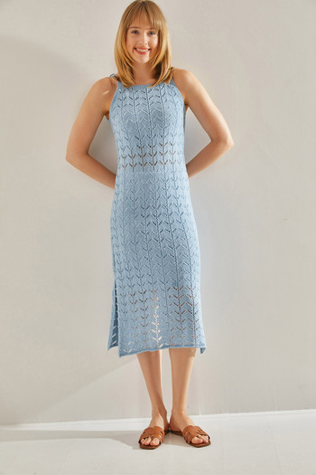Bianco Lucci Rochie ajurata de dama - guler patrat, cu detalii cu fanta si captuseala, model nr: 20246112