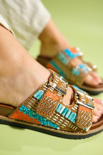 LuviShoes Γυναικείες παντόφλες LANSO Taba Stone Double Strap