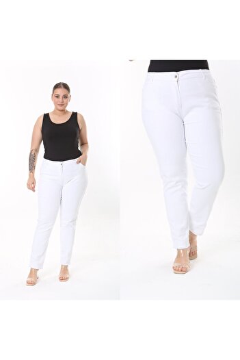 SERRA BÜYÜK BEDEN Denim White Plus Size Trousers