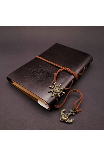 CAVAŞ sun hat Black Color Leather Commemorative Book Compass Pattern Embroidered Vintage Notebook
