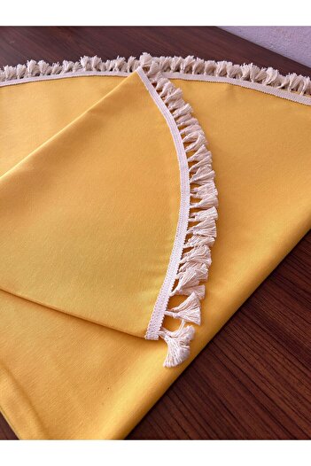Zeren Home Fringe Tassel Detailed Liquid Proof Round Tablecloth Yellow