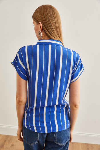 Olalook Γυναικείο πουκάμισο με χοντρό ριγέ Saks Blue Bat Viscose GML-19000617