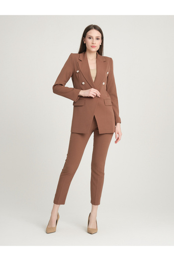 pembekurdelem Women's Blazer Jacket Belted Trousers Suit Brown