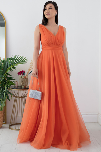 PULLIMM Glittering Tulle V-Neck Dress - Zero Sleeve 13412