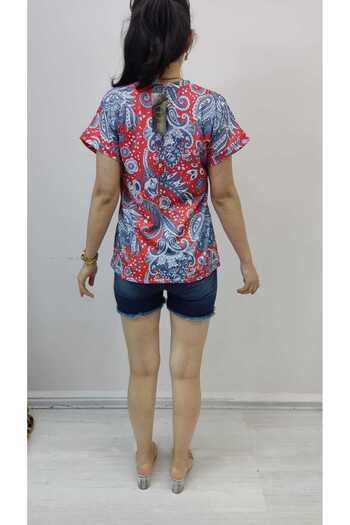 merysare Women's Crew NecK Crepe BlouSe - Ivy Pattern, Short Sleeve (color Options)
