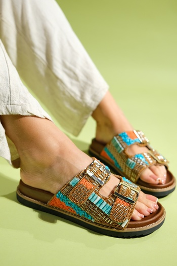 LuviShoes Γυναικείες παντόφλες LANSO Taba Stone Double Strap