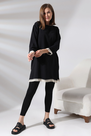Ladies Κεντητό Λεπτομερές Fakir Sleeve Ayrobin Tunic 21053 ΜΑΥΡΟ