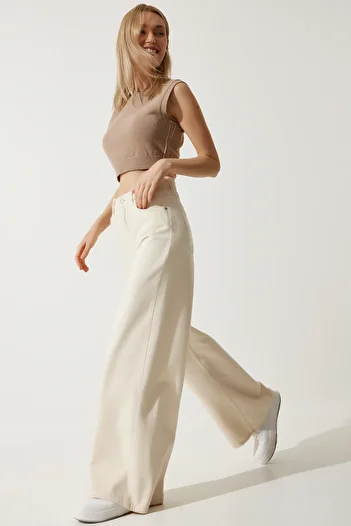 Happiness İstanbul Dámské džíny Bone Wide Leg FN03183