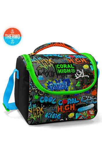 Coral High Kids Black Blue Graffiti Patterned Thermo Lunchbox 11828