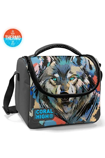 Coral High Kids Gray Black Wolf Patterned Thermo Lunchbox 11850