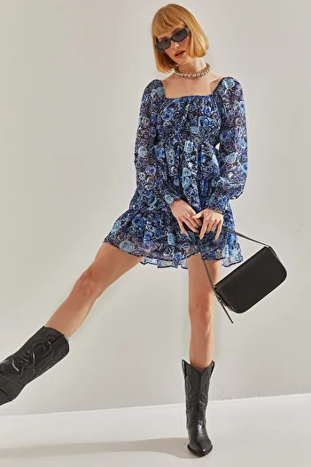 Bianco Lucci Rochie din șifon pentru femei cu imprimeu floral - șnur cu talie și mâneci, volane cu etaje 60251062