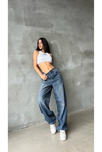 DENİKK TREND UNISEX LOOSE FIT SNOW WASH BAGGY JEAN PANT-TREND UNISEX LOOSE FIT SNOW WASH BAGGY JEAN PA