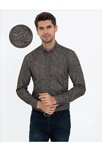 Pierre Cardin Khaki Slim Fit Long Sleeve Shirt