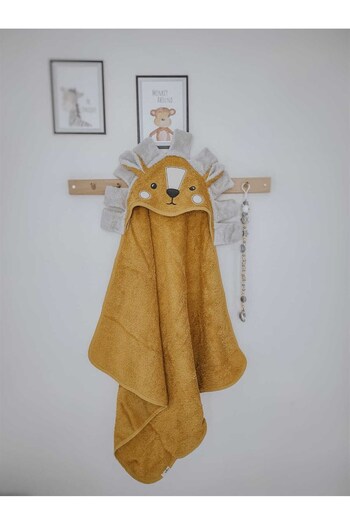 Cigit Lion Figured Baby Towel 75x75 Cm Mustard Yellow