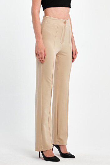ElitWear FRONT SEWING DETAIL ELASTIC WAIST STRETCH CREPE FABRIC GRASSED PALAZZO WOMEN'S PANT