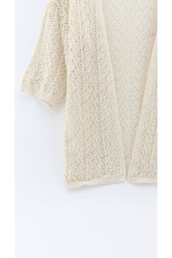RECEP AYDIN Women's Short Sleeve Cream Seasonal Openwork Cardigan