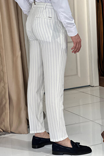 NAZEF Striped Seersucker Slim Fit Jogger Trousers