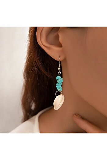 İPAR AKSESUAR TURQUOISE CURLY STONE EARRING WITH SEA SHELL
