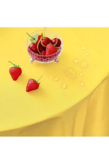 Zeren Home Yellow Linen Tablecloth - Liquid Resistant, Round and Care Free