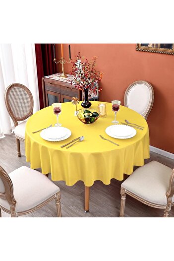 Zeren Home Yellow Linen Tablecloth - Liquid Resistant, Round and Care Free