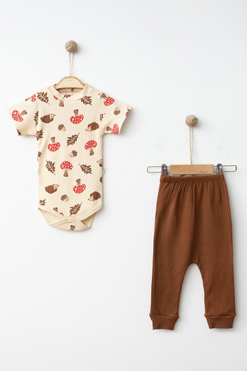 ADABEBEK New Season Mushroom and Hedgehog Detailed 2-Piece Set with Snap Fasteners 1235