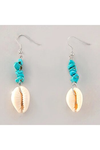 İPAR AKSESUAR TURQUOISE CURLY STONE EARRING WITH SEA SHELL