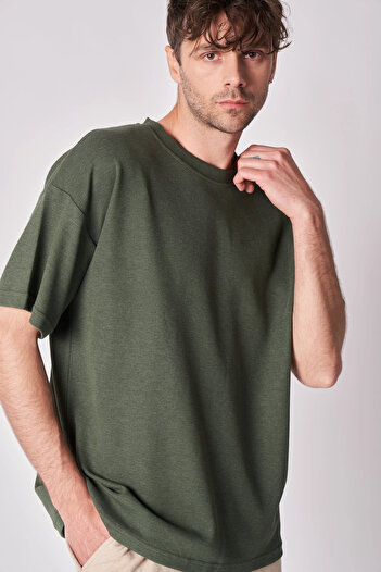 defys Ανδρικό μπλουζάκι με κοντό μανίκι με υφή Oversize Fit Basic Χακί