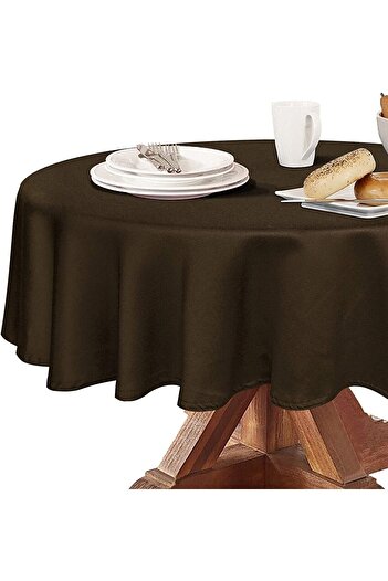 Zeren Home Linen Tablecloth - Liquid Resistant, Round and Care Free, Brown
