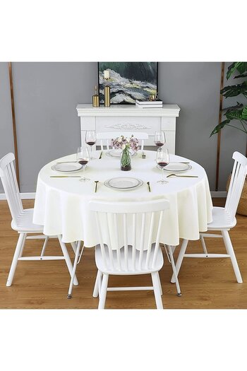 Zeren Home Liquid Resistant Round Carefree Linen Tablecloth Cream