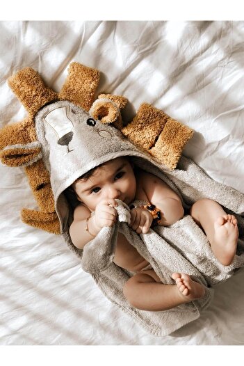 Cigit Lion Figured Baby Towel 75x75 Cm Gray