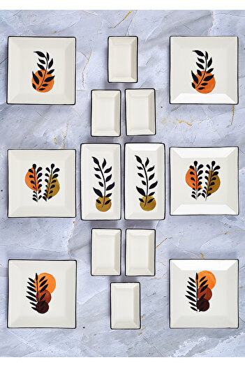 ŞURA MUTFAK LeafArt Breakfast Set 14 Pieces 6-Person Hand Decor