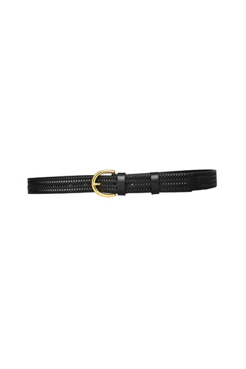 GoDeri %100 Hakiki Deri Gold Tokalı Örgü Desenli Siyah Ince Kadın Kemeri, 3cm=3cm-kdn-02
