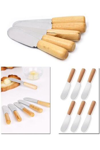 TARIK HOME Luxury 6 Piece Butter Honey Jam Knife with Bamboo Handle 12 cm.